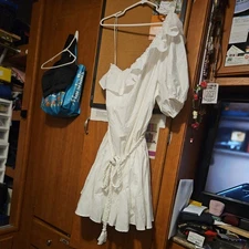 NEW Rhode x Target Cotton Poplin One Shoulder Ruffle Belted Mini Dress White s