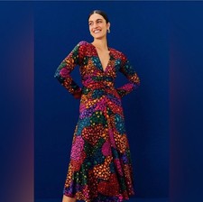 FARM Rio Rainbow Hearts Midi Dress Rainbow Animal Print Size Medium NWT