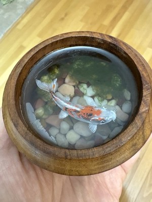 Handmade Wooden Box with Resin Koi Fish Art   3D Pond Scene 