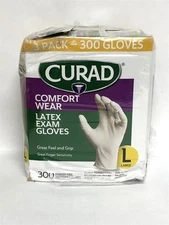 Curad CURLT3R Comfort Wear Latex Exam Gloves Large - 300 Pieces