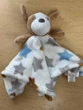 Baby Essentials Puppy Dog Stars Tan Blue Gray Security Blanket Lovey Stuffed 12"