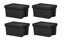 4 Wham Black 16L Heavy Duty Storage Boxes Upcycled Plastic 38.5cm 29cm x 21.5cm