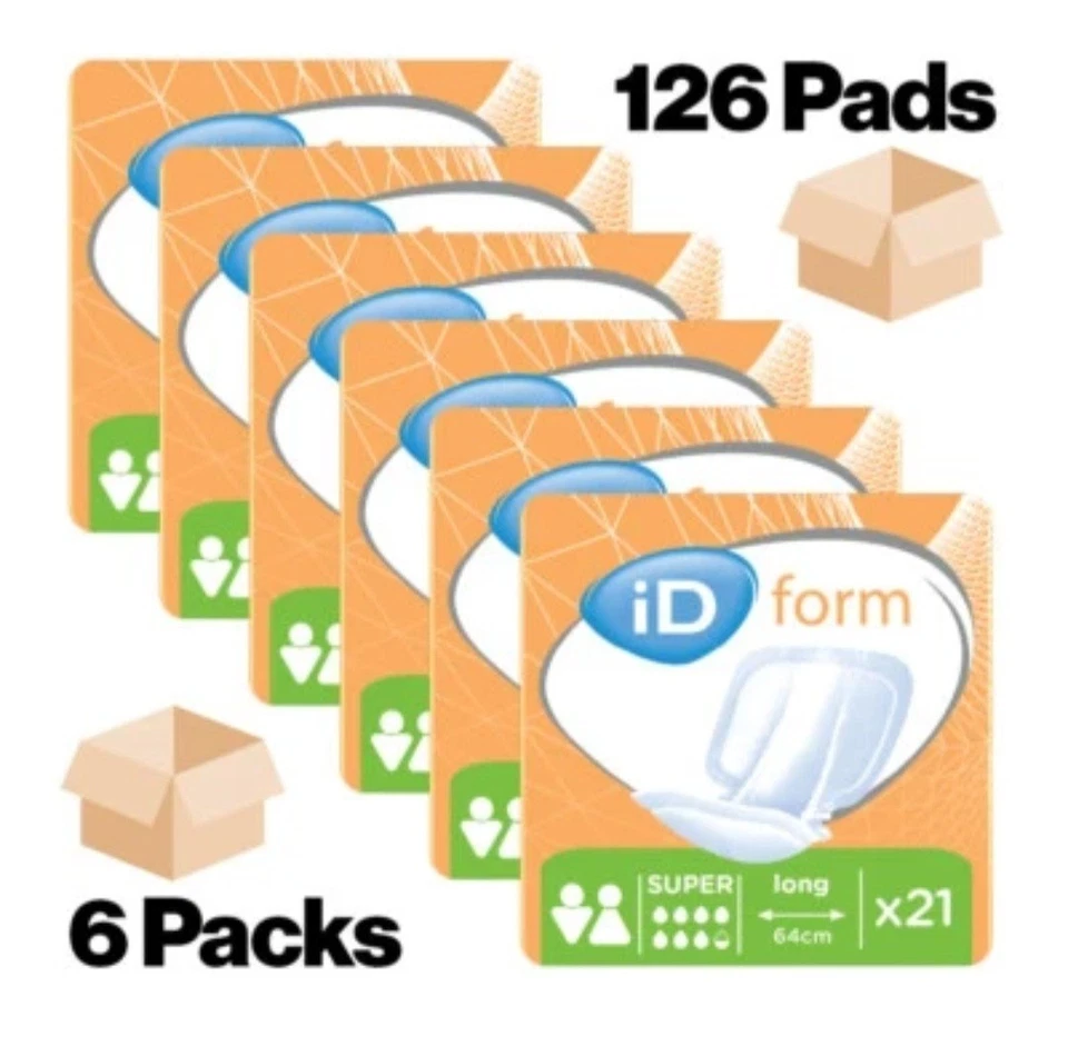 ONTEX iD Form Super - Size 2 - 6 Packs of 21 Incontinence Pads - 64cm long