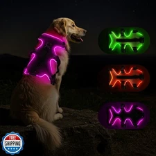 Fiveda Light Up Dog Harness LED Dog Vest - USB-C Rechargeable RGB 9-LED, Slow