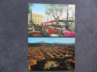 2 POSTKARTEN VON AIX-EN-PROVENCE, FRANKREICH LA CITÉ DE ROY RENÉ, LE MARCHÉ AUX FLEURS