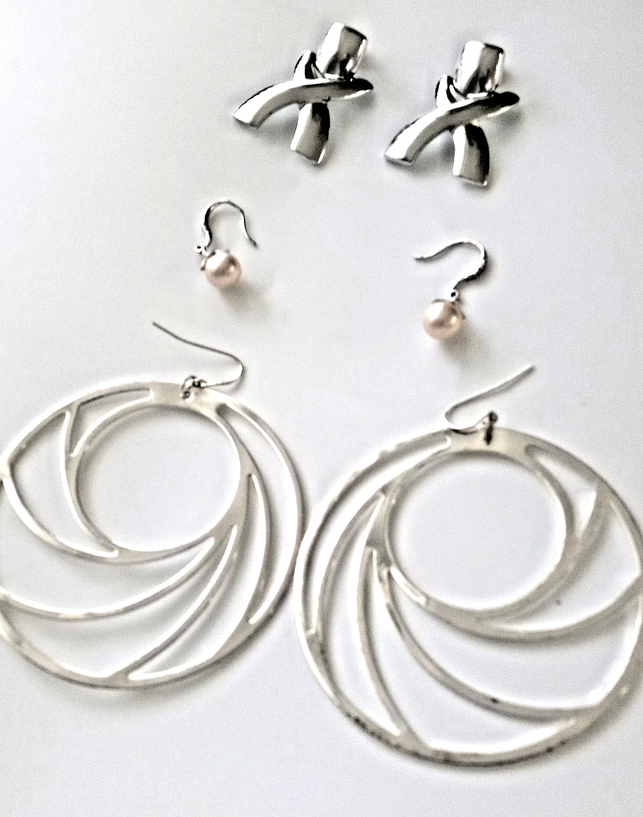 THREE PAIR EARRINGS SILVERTONE POST - image 1
