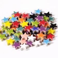 170g Ceramic Mosaic Tiles Pieces, Heart Star Oval Round Flower Shape Mosaics for
