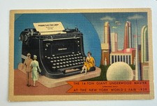 1939 NY World's Fair 14 Ton Giant Underwood Master Typewriter Postcard Unposted