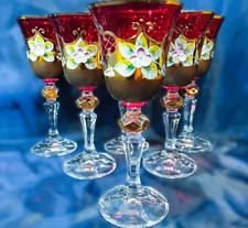 Czech bohemia  glass - Liquer glasses 15cm decorated gold  and enamel 6pcs