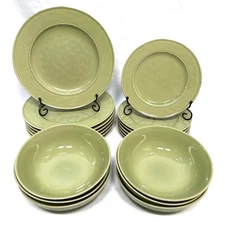 18 Piece Lake Como By Overandback Lake Como Olive Green Plates & Bowls Stoneware