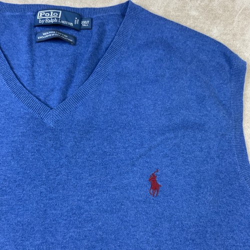 Polo Ralph Lauren maglione gilet pullover scollo a V pima cotone uomo tg 2XLT blu alto - Foto 3 di 7