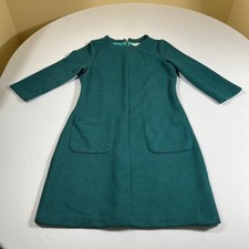 Boden Shift Dress Women 8 Teal Good Textured Honeycomb Quilted 3/4 Sleeve