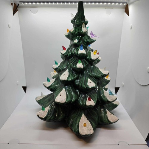 Vintage Flocked Ceramic Christmas Tree 14" Shell No Base No Lights Holiday