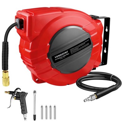 Retractable Air Hose Reel, 1/4 IN x 50 FT Hybrid Polymer Hose, Auto Rewind, W...