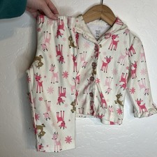 Holiday Pajamas 2 piece Reindeer Pink White Button Carters Size 18mo Festive