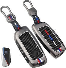 Heavy Zinc Alloy BMW Key Fob Cover with Carbon Fiber   Gunmetal, Full Protecti
