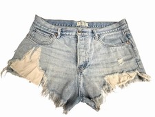 We The Free Shorts Free People 31 Distressed Cutoff Denim High Button Fly CC13-3