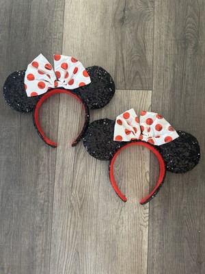 Red and Black Sequin Polka Dot Headband Disney Minnie Mouse Red Polka Dot Bow Ears Fashion Headband  main image 4