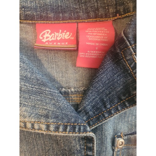 Barbie Denim Jean Jacket Embroidered Flowers Pockets Button Up Girls Size 6 - Picture 2 of 6