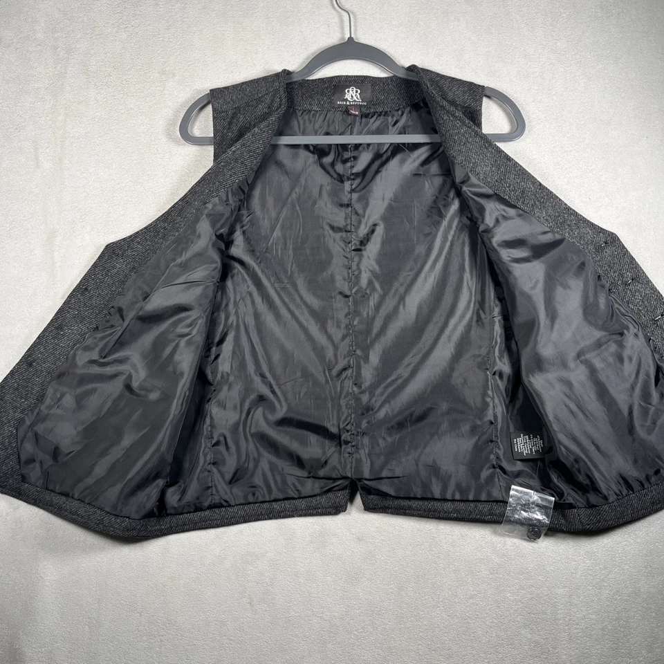 Rock & Republic Wool Suit Vest Men L - Black / Charoal Herringbone 5 Button NWOT - Image 4 of 4