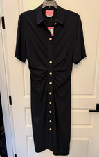 New w/Tag Kate Spade NY Mainline Ruched Midi Black Button Front Dress Size 6