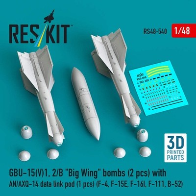 ResKit RS48-540 1:48 GBU-15(V)1, 2/B Big Wing Bomben (2 Stück) mit AN/AXQ-14 Daten
