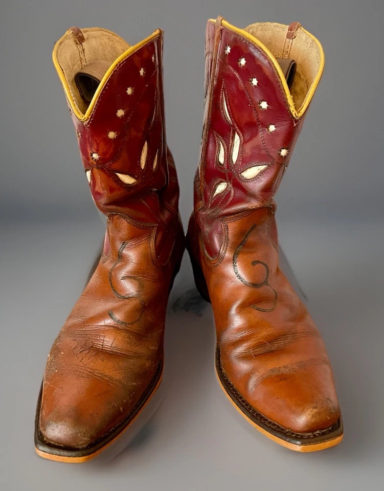 Vintage 50s BRONCO Womens Shortie Cowboy Boots Two Tone Cut Outs sz 7 ** - Image 3 of 4