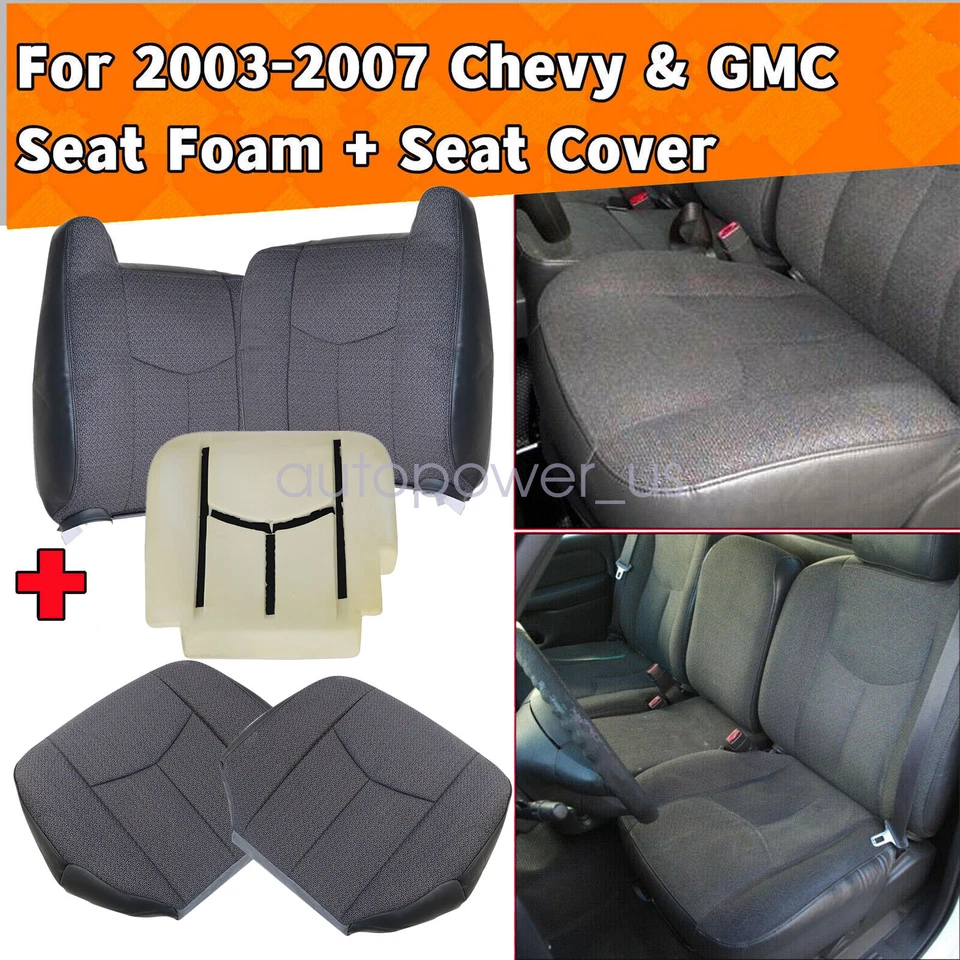 For 2003-2007 GMC Sierra 1500 2500 3500 Dark Gray Front Seat Cover Cloth & Foam Foto 3 de 4