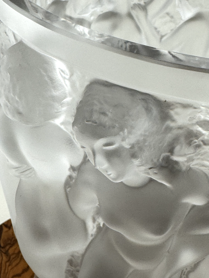 Lalique Crystal Bacchantes Vase Frosted Clear Lalique Crystal 9.5” Tall