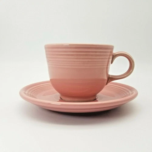 Fiestaware P-86 Rose Cup & Saucer Set Retired Pink Homer Laughlin Coffee Mug
