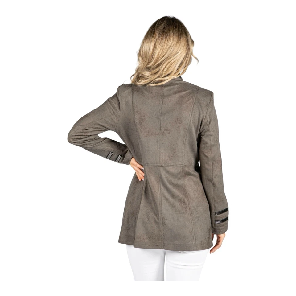 Chaqueta Joseph Ribkoff Mujer Solapa Invertida Imitación Cuero Frente Abierto Oliva S Foto 3 de 4