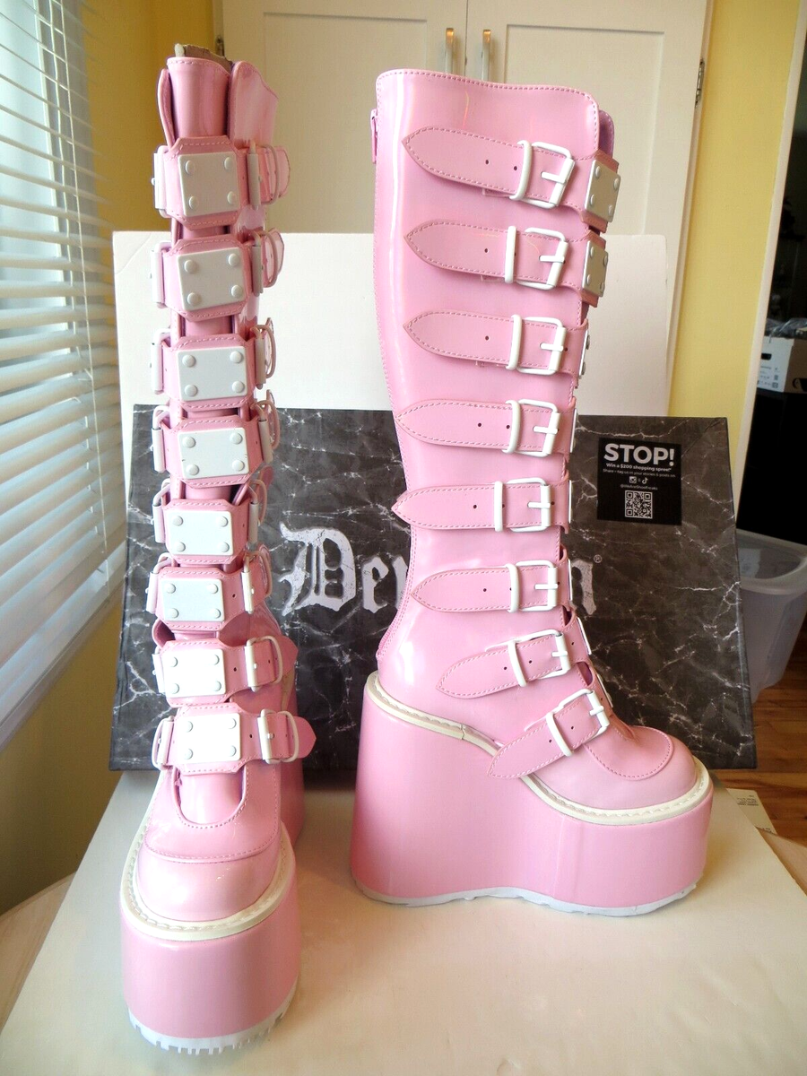 DEMONIA NEW SWING-815 PINK SIZE 6,KNEE HIGH PLATFORM BOOTS,SIDE ZIPPER.GOTH-PUNK DEMONIA NEW SWING-815 PINK SIZE 6,KNEE HIGH PLATFORM BOOTS,SIDE ZIPPER.GOTH-PUNK