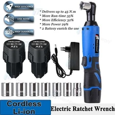 3/8" Cordless Electric Ratchet Right Angle Wrench Power Impact Tool 2 Battery