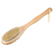 1 Pcs Double Sided Bath Brush Back Scrubber Wood for Shower Brown 14.6 Inches