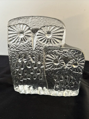 Vintage Blenko DAS Designs Don Shepard Ice Floe Owl Art Glass Paperweight MCM