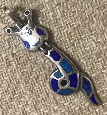 Vintage blau Emaille Schlange Wurm Sterling Anhänger Antennen Made in ITALY