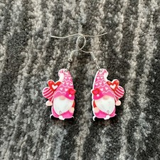 Heart Gnome Dangle Earrings Red White Acrylic Valentines Baking Gift Cute New