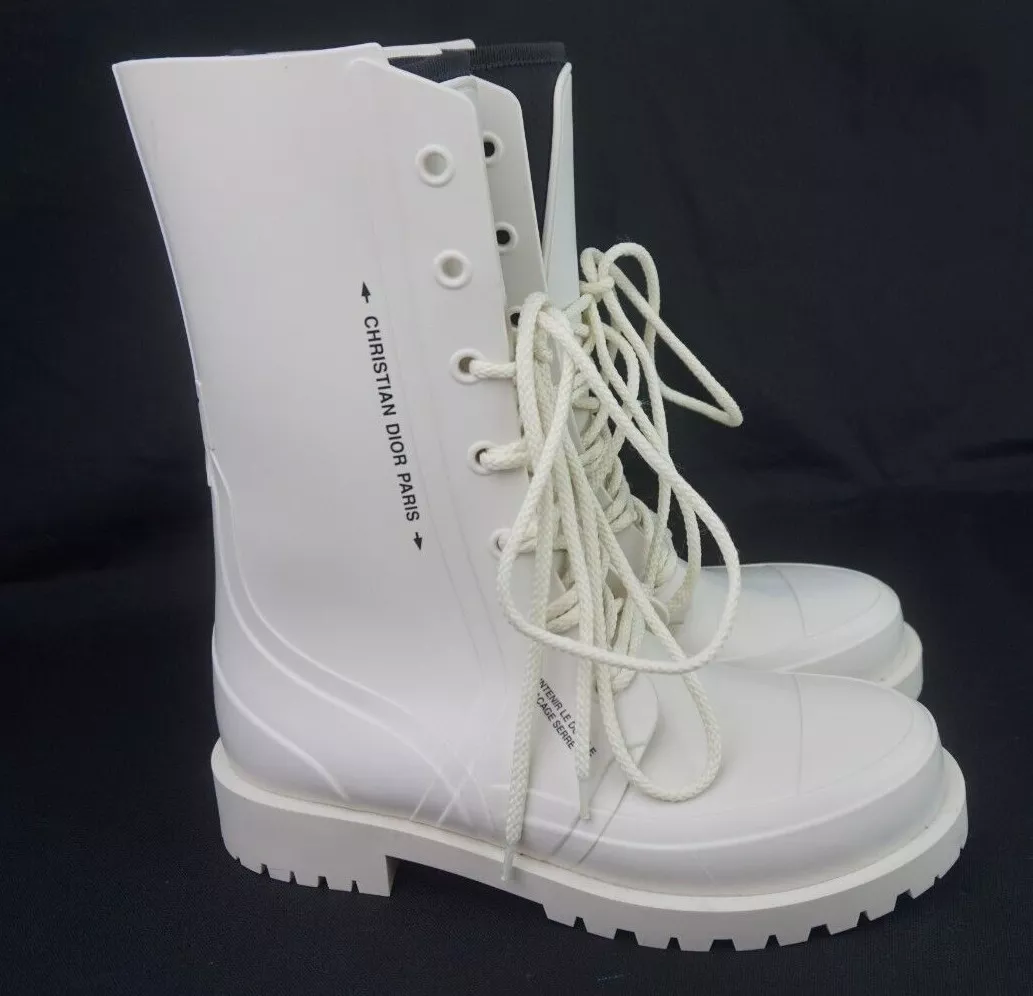 Dior Women's White Camp Rubber Combat Boots Size 39