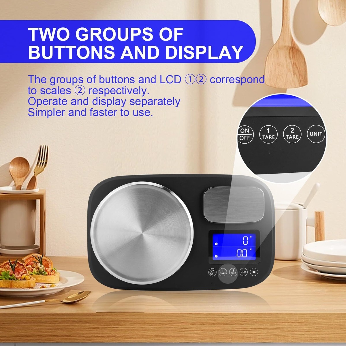 Ionsno Dual Platform Digital Kitchen Scale - 2.2 Lbs & 10 Kg Capacity, Stainless Steel, Tare Function, Units Conversion - View #8
