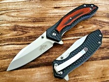 Black Silver Spring Assisted Pocket Knife Wood EDC Only 3.8 oz Hunting Camping
