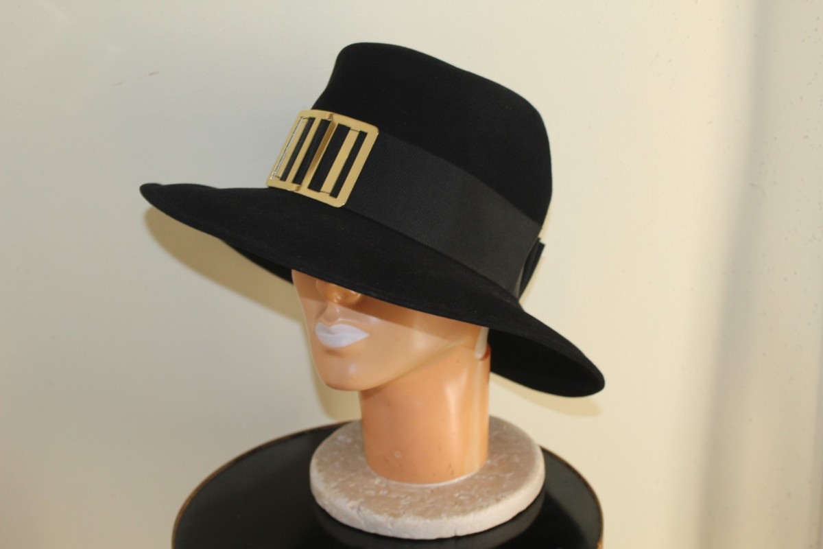 Tyro-Lid ANTILOPE Austrian Designer Black Wool Buckle Hat Sz 57