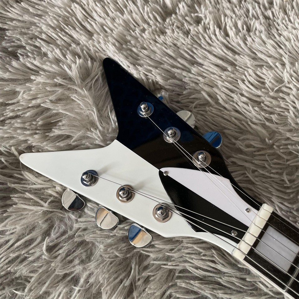 Black V Shape Electric Guitar Solid Body String Thru Body Mahogany Body