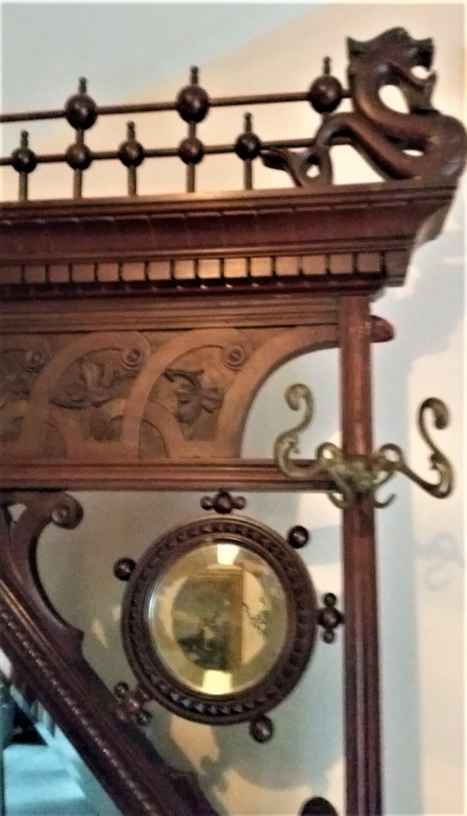 Victorian HALL SEAT BENCH, Hat Rack, Aesthetic Movement Mirrored Hall