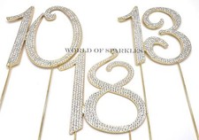 120mm Gold Diamante Cake Pick Topper Sparkly Numbers for Party Anniversary UK