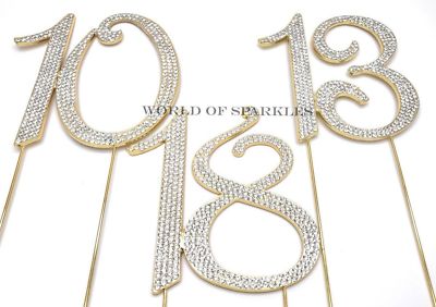 120mm Goldener Diamant Kuchenstecker Glitzernde Zahlen Für Party Jubiläum UK
