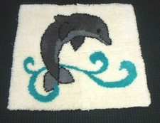 Vtg Mid Century Latch Hook Rug Wall Hanging DOLPHIN 31" x 27"