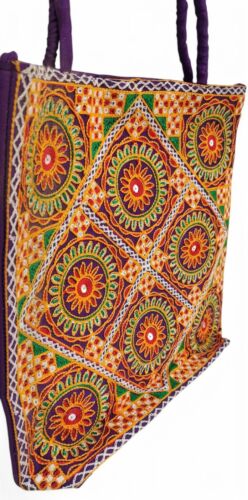 Handmade Embroidered Tote Bag - Boho Ethnic Shoulder Handbag Mirror Work Floral - Picture 2 of 5