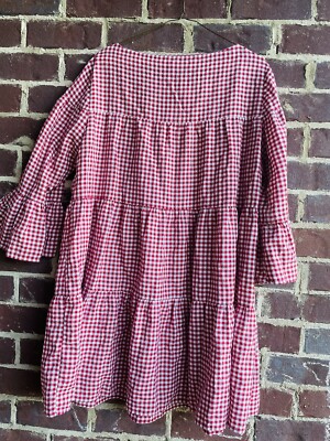 strapless open back dress Leshi Mini Dress in Red Gingham , Scoop Neckline main image 1