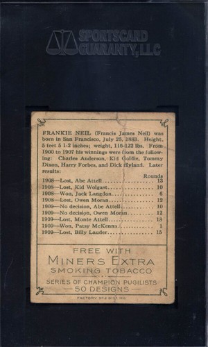 1910 T219 Miners Extra Frankie Neil Boxing SGC 1.5 - Picture 2 of 2