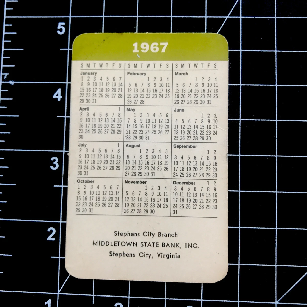 Vintage 1967 MIDDLETOWN STATE BANK Wallet Calendar - Stephens City VA | eBay